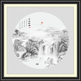 圆形山水画禅意水墨画