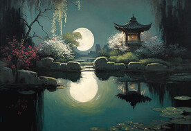 当代油画 园林月影