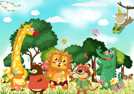 卡通儿童房动物背景墙