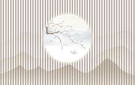 中式水墨山水格栅背景墙