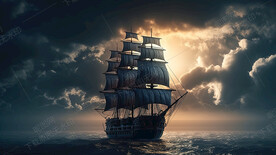 黑夜大海的帆船