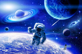 蓝色太空星球宇航员银河星空背景