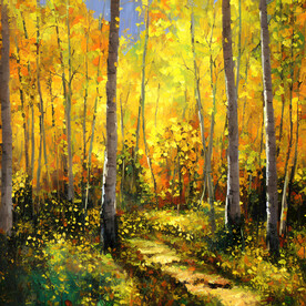 当代油画 秋日树林