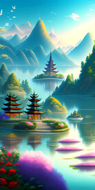 风景油画翠湖玄关