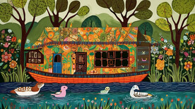 春天插画湖面上的游玩帆船