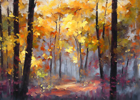 油画 树林里的秋天