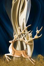 金色麋鹿玄关画