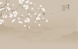 新中式手绘花鸟画背景墙