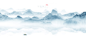 中式水墨山水画电视背景墙