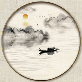 圆形禅意山水画