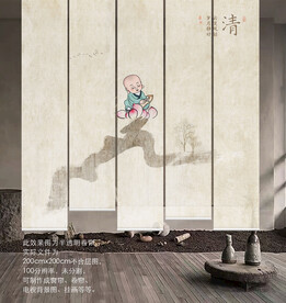 禅意小沙弥背景墙