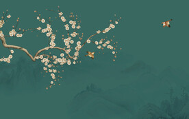 新中式床头花鸟画背景墙壁画