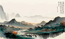 江南水乡水墨山水装饰画