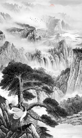 水墨国画迎客松