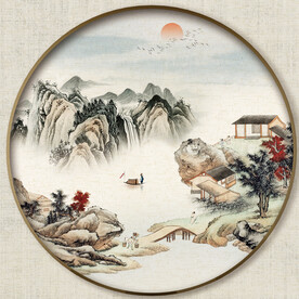 圆形中式山水画