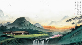 江南水墨山水装饰画
