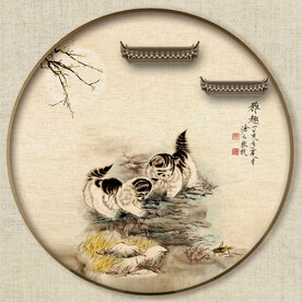 圆形中式花鸟画