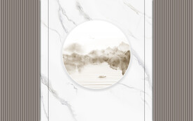 新中式轻奢山水画木格栅背景墙