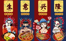 国潮美食串串香背景墙