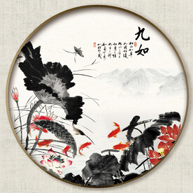 圆形水墨荷花画