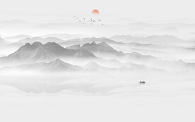 中式水墨山水画电视背景墙