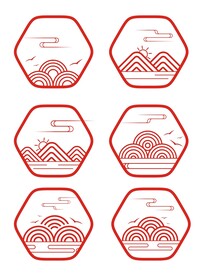 中国风线性祥云纹古典山纹边框