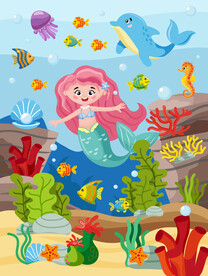 卡通海底动物可爱美人鱼海豚背景