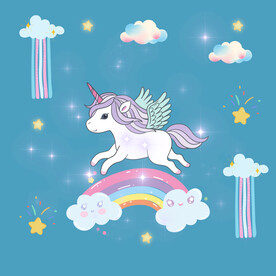 蓝色背景的彩虹独角兽