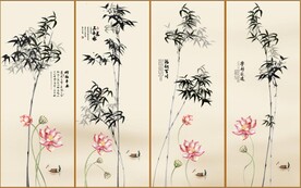 新中式竹林荷花装饰无框画