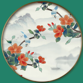 圆形花鸟画