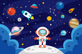 卡通太空宇宙星球宇航员火箭背景