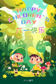 六一插画海报
