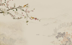 新中式花鸟画山水电视背景墙