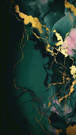 绿色水墨金箔画