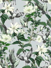 汉服绿色叶子灰色鹤