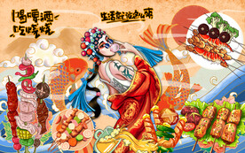 工装国潮烧烤背景墙