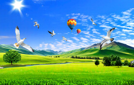 蓝天白云草原风景画