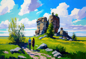 当代油画 草原情侣