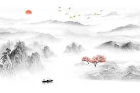 新中式大理石纹山水意境背景墙