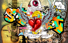 欧美涂鸦心脏工装背景墙