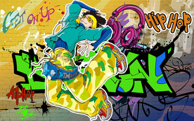 砖墙涂鸦嘻哈工装背景墙