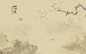 新中式工笔花鸟画背景墙