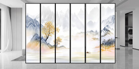 高清分层水墨山水背景墙