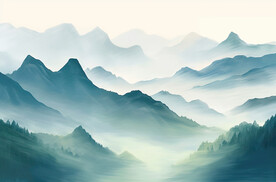 山水水墨画壁画