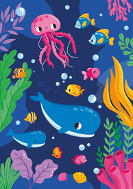 海底世界卡通鲸鱼珊瑚热带鱼背景