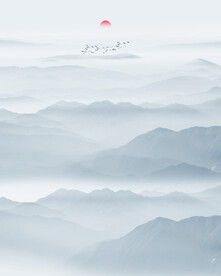 中式水墨山水画背景墙