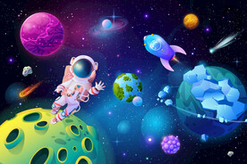 梦幻太空星球宇航员火箭星空背景