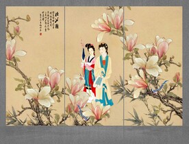 玉兰花仕女图