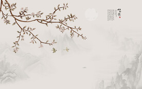 新中式工笔花鸟画电视背景墙
