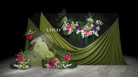 绿色布幔婚礼迎宾区